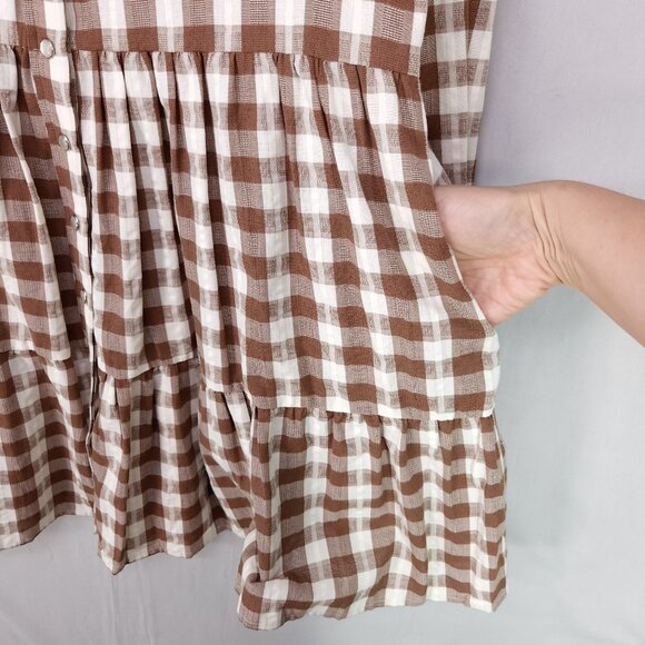 The Shirt by Rochelle Behrens Babydoll Shirt Dress Small Snap Button Up Plaid - Picture 6 of 14